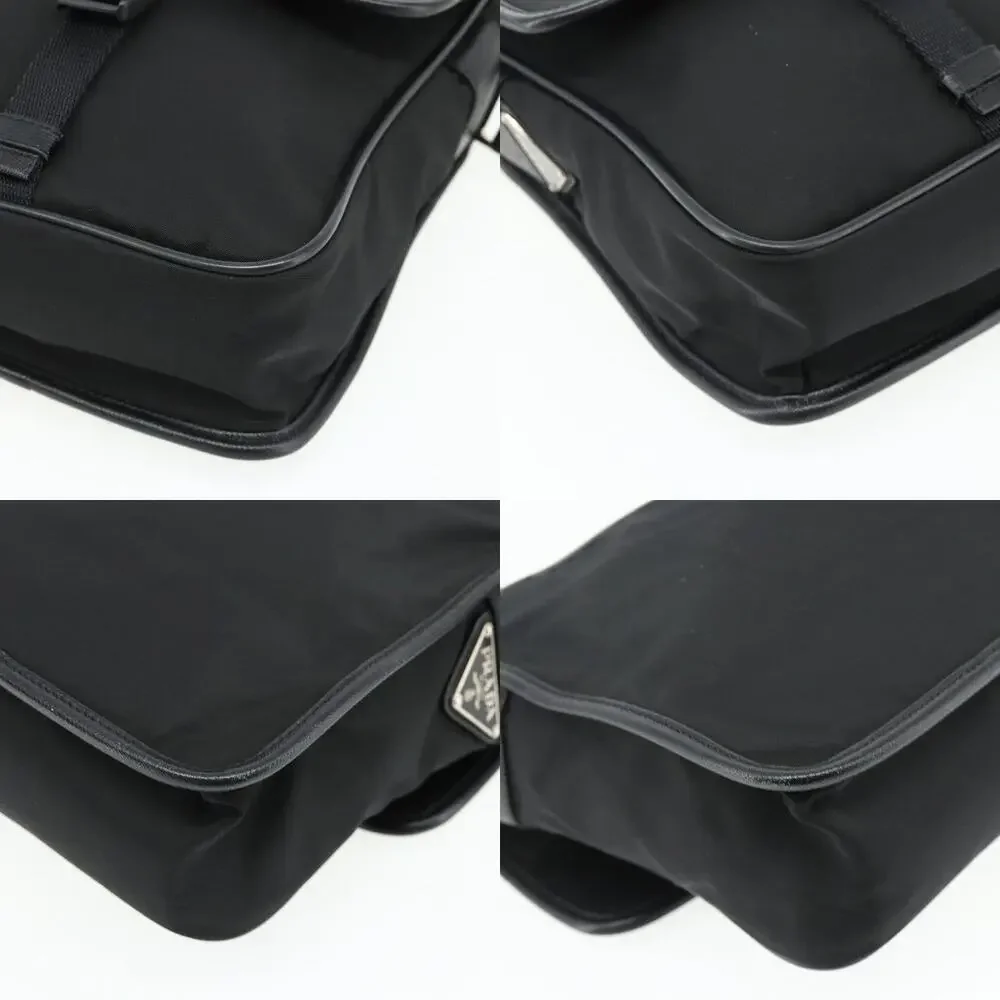 Prada Nylon Leather Shoulder Bag Black